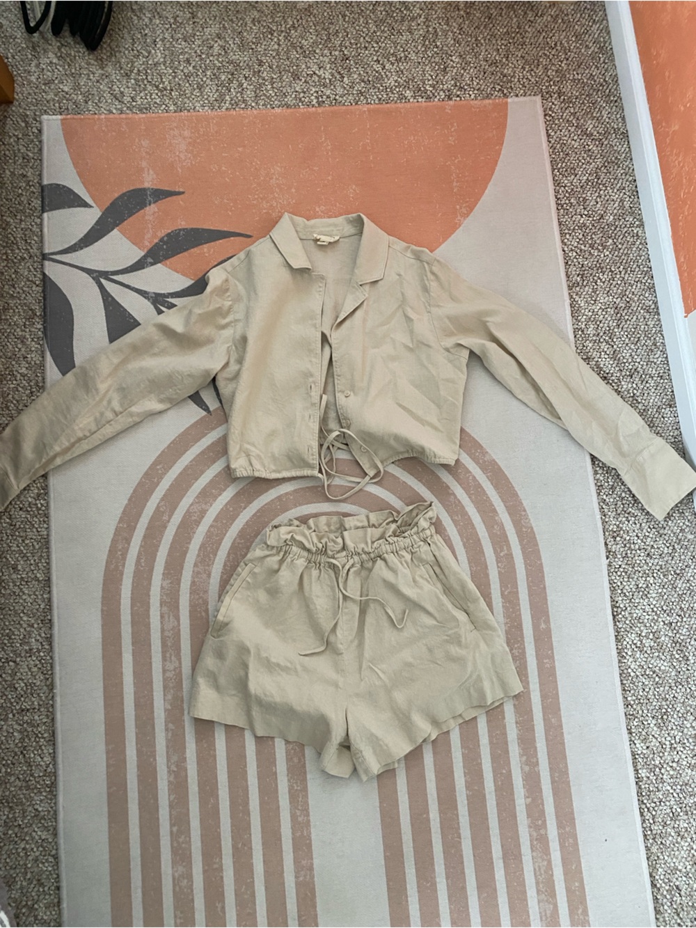 Open Edit Nordstrom Two-Piece Beige Crop Top & Long Sleeve Set